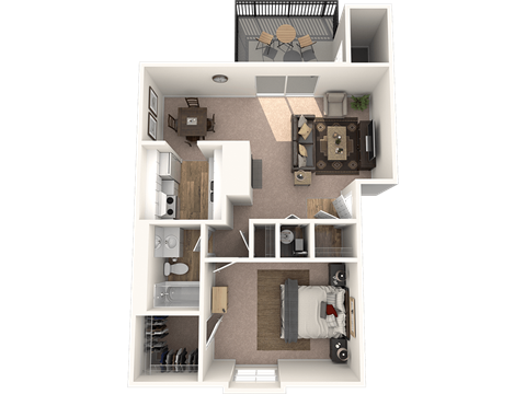 Floor plan for 1 bed, 1 bath, 700 sqft